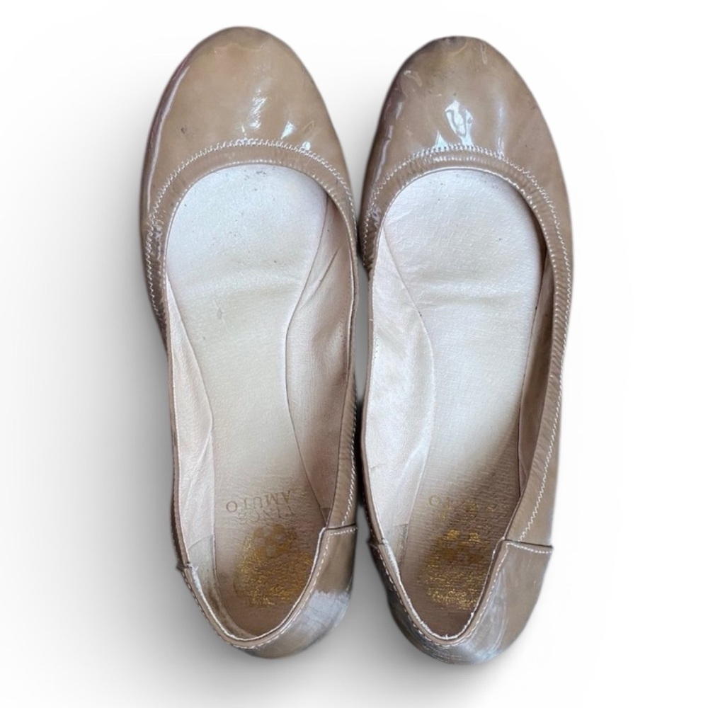 Vince Camuto Patent Leather Ellen Ballet Flats, Size 9.5, Tan Taupe Beige Brown